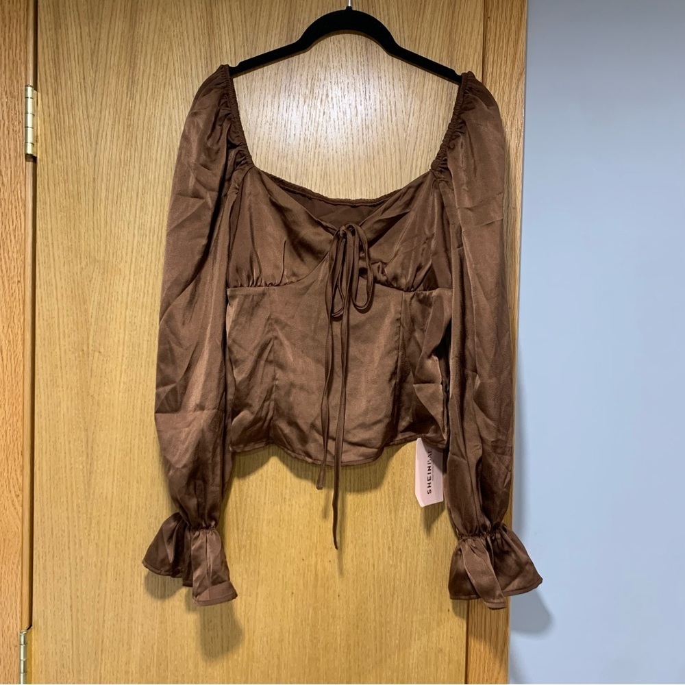 Brown Long Sleeve Blouse - Size Large